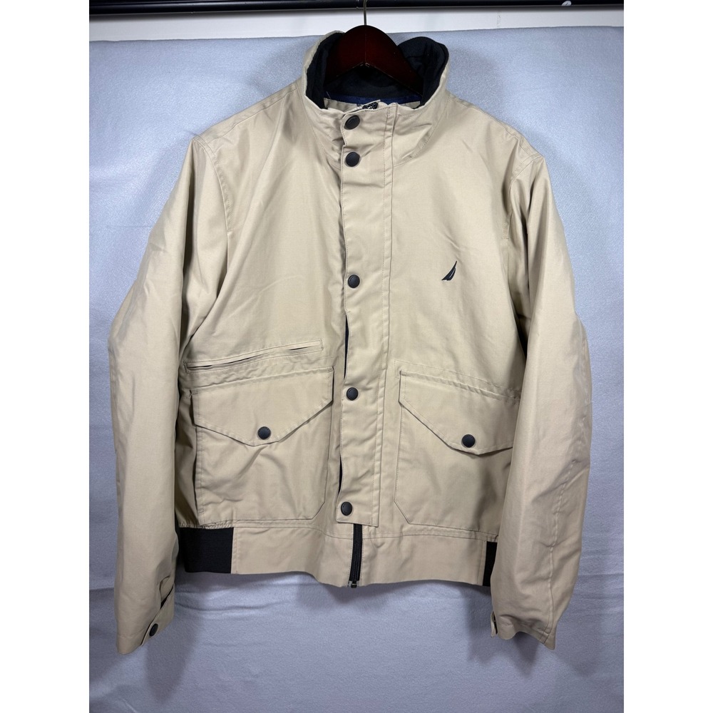 Nautica Mens Tan Khaki Full Zip Snap Front Bomber Jacket Size M